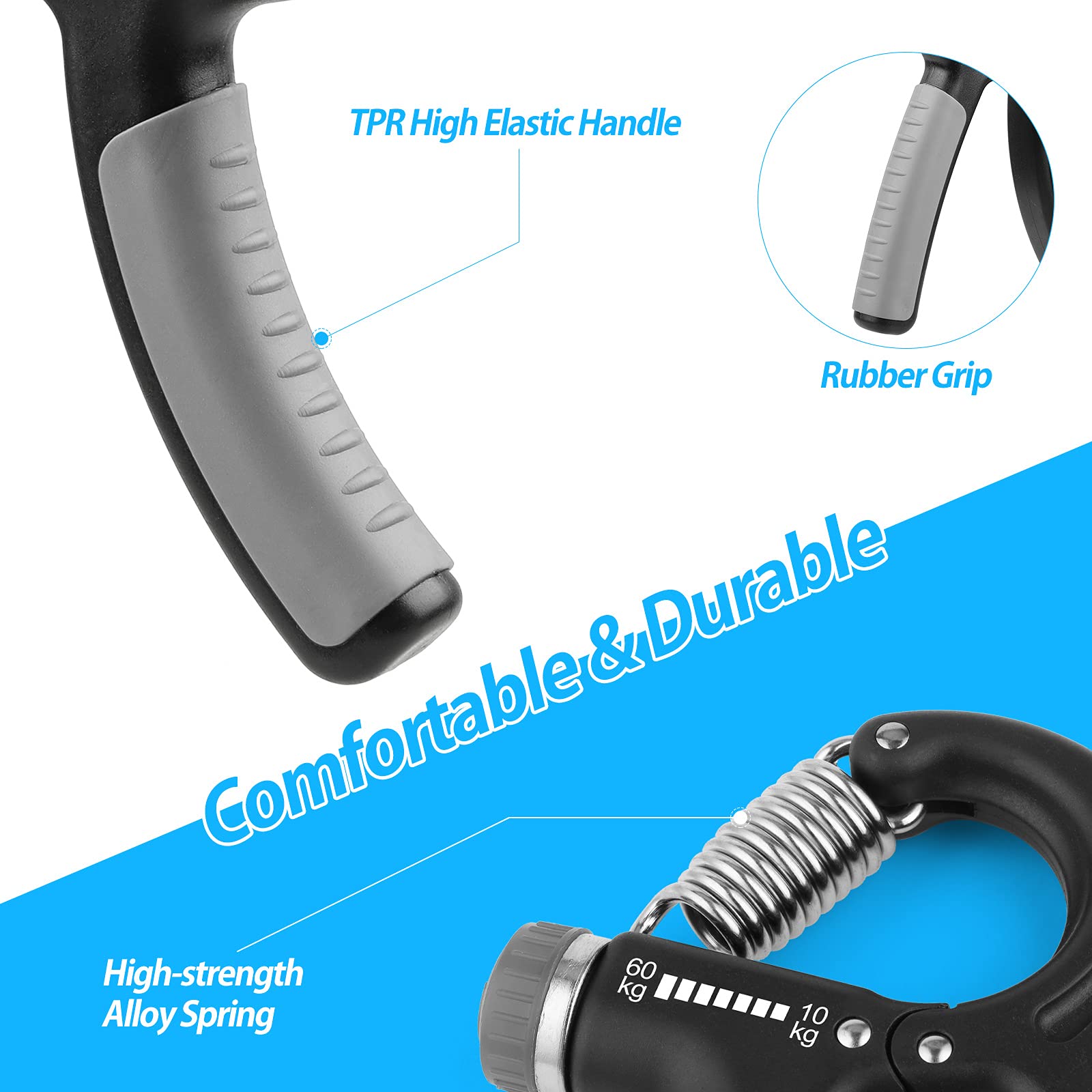 NIYIKOW 2 Pack Hand Grip Strengthener, Grip Strength Trainer, Adjustable Resistance 22-132Lbs (10-60kg), Forearm Strengthener, Perfect for Musicians Athletes - Grey