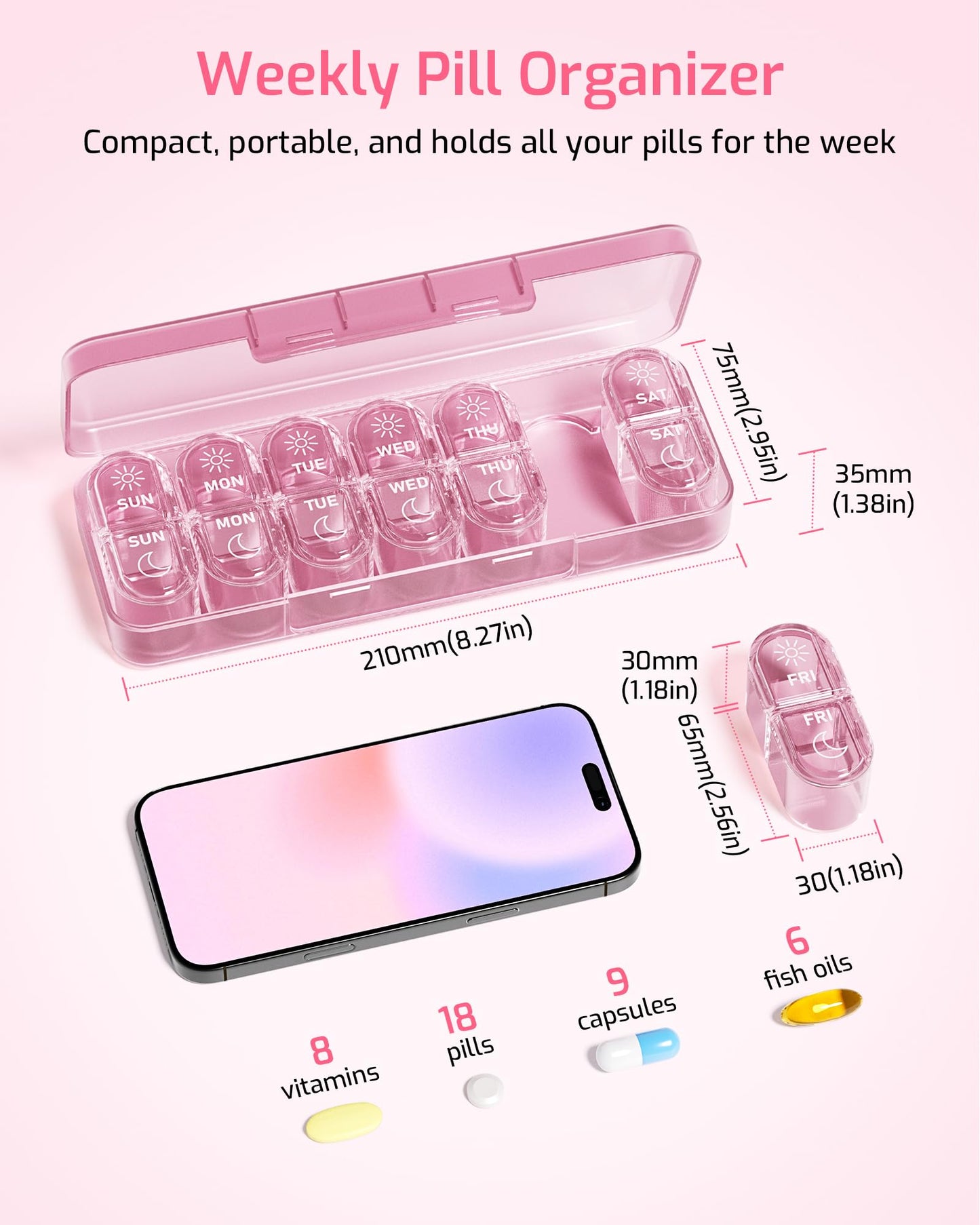 Daviky Weekly Pill Organizer 2 Times a Day, 7-Day AM PM Medicine Case, Travel-Friendly Pill Box for Fish Oils, Vitamins & Supplements - Available at All In One Marketplace Canada