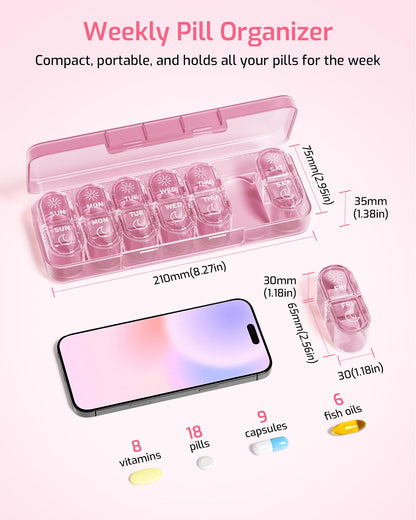 Daviky Weekly Pill Organizer 2 Times a Day, 7-Day AM PM Medicine Case, Travel-Friendly Pill Box for Fish Oils, Vitamins & Supplements - Available at All In One Marketplace Canada
