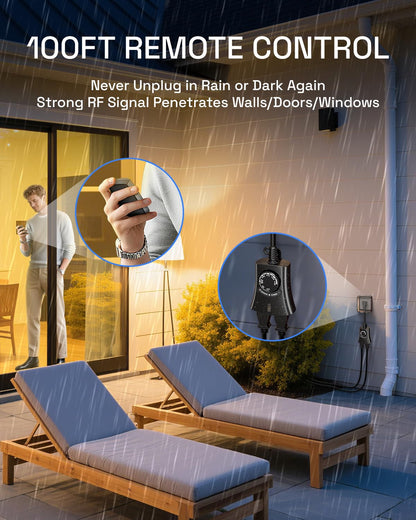 HBN Outdoor Light Timer Waterproof, Weatherproof Photocell Dusk to Dawn Light Sensor Timer with Remote Control, 2/4/6/8 Countdown Timer, 2 Grounded Outlet for Christmas Lights，1875W 15A 1/2HP 🍁 All In One Marketplace Canada