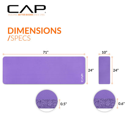 Tapis de Yoga CAP Barbell Haute Densité avec Sangle et Coussinet de Genou 180cmx60cmx1.2cm VIOLET