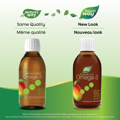 Nature's Way NutraSea Omega-3 Fish Oil – 1250 mg EPA + DHA Fish Oil – Support Healthy Heart and Brain Function in Kids and Adults – GMO Free, 200 mL Liquid, Mango Flavour 🍁 All In One Marketplace Canada