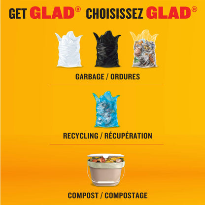 Glad Black Garbage Bags - Giant 184 Litres - 40 Trash Bags Made in Canada of Global Components