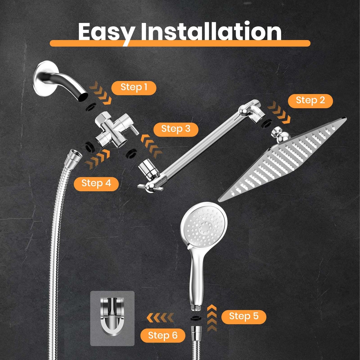 COSYLAND Rain Shower Head with Handheld - 304 Stainless Steel High Pressure 8 inch Square Rainfall Showerhead Combo with 3 Spray Mode 11 inch Extension Adjustable Arm & 60 inch Hose - Chrome COSYLAND
