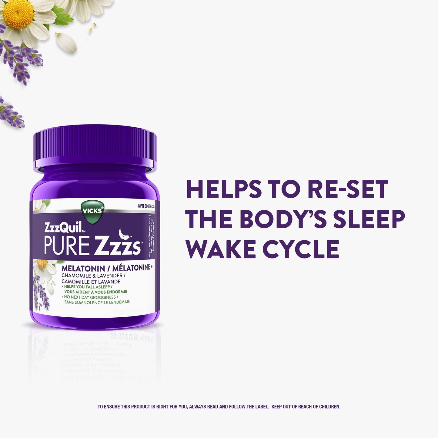 Vicks ZzzQuil PURE Zzzs Melatonin Sleep Aid Gummies with Chamomile, Lavender, & Valerian Root, 1mg per gummy, 48 Count