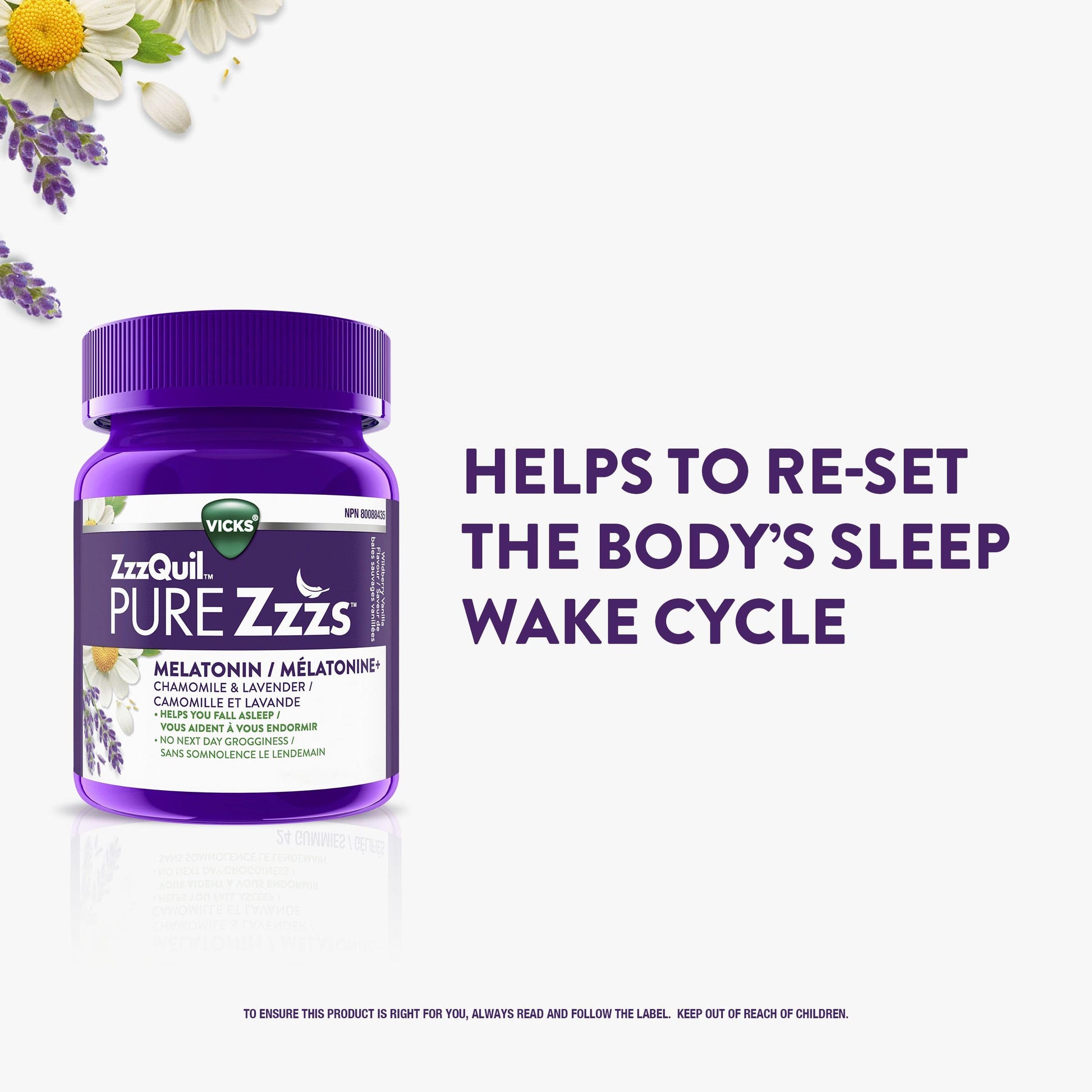 Vicks ZzzQuil PURE Zzzs Melatonin Sleep Aid Gummies with Chamomile, Lavender, & Valerian Root, 1mg per gummy, 48 Count