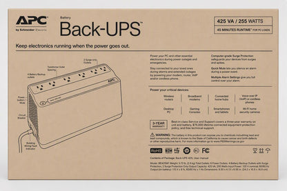 APC UPS Battery Backup Surge Protector, 425VA Backup Battery Power Supply, BE425M