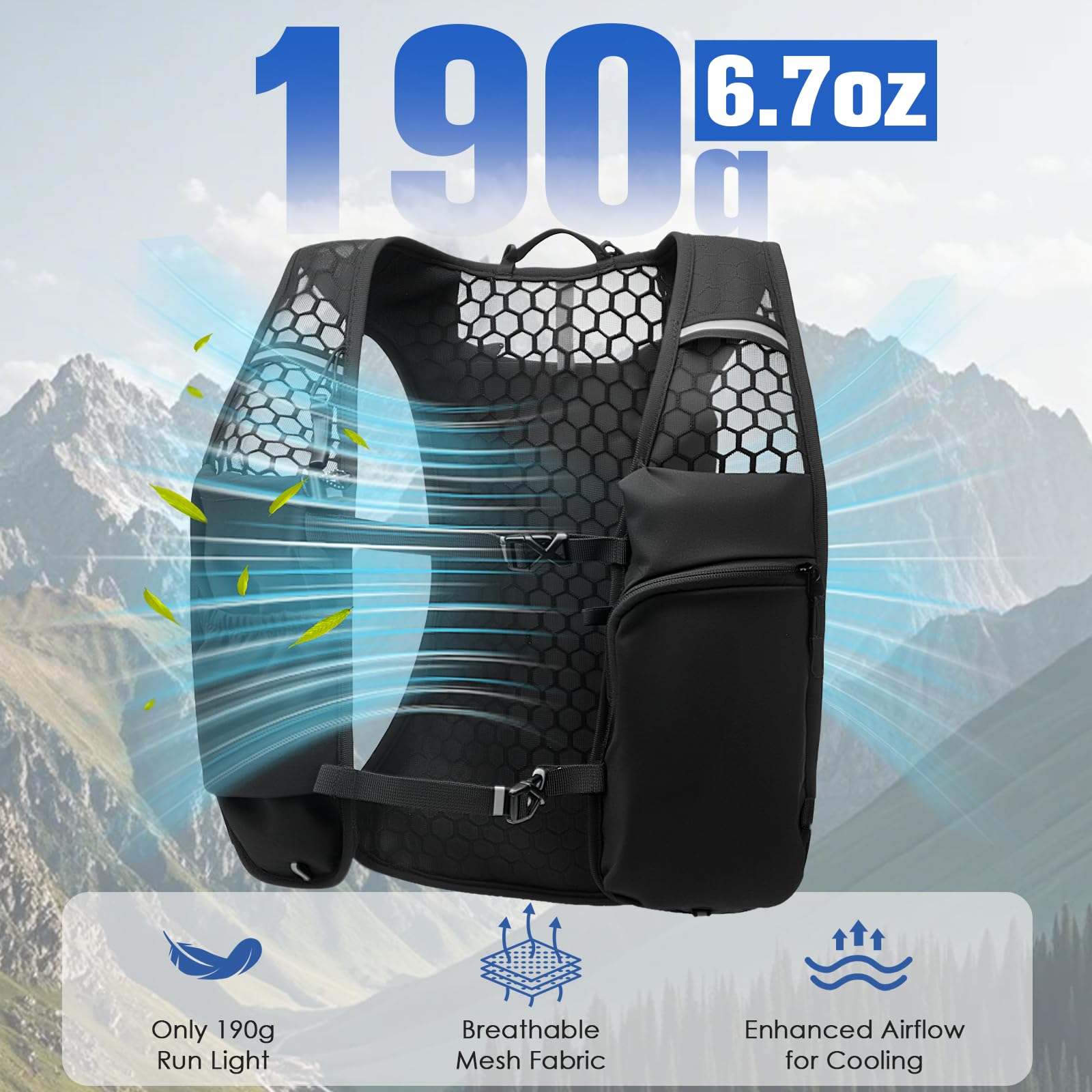 Zacro Running Vest for Men Women, Lightweight Hydration Vest with 2L Water Bladder, Adjustable No Bounce Fit, Breathable Reflective Vest for Marathon, Trail, Hiking, Cycling - Available at All In One Marketplace Canada