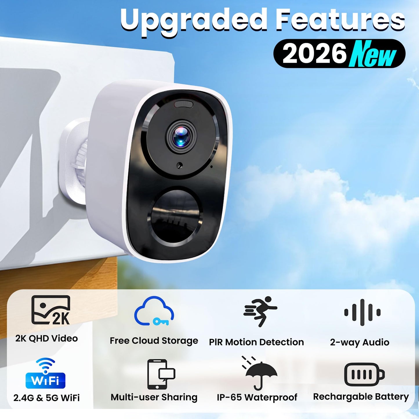2026 Upgraded 2K Security Cameras Wireless Outdoor, Free Cloud Storage, 1-5 Months Battery Life, AI Motion Detection Spotlight Siren Alarm WiFi Surveillance Outdoor Camera, 2-Way Talk, Waterproof