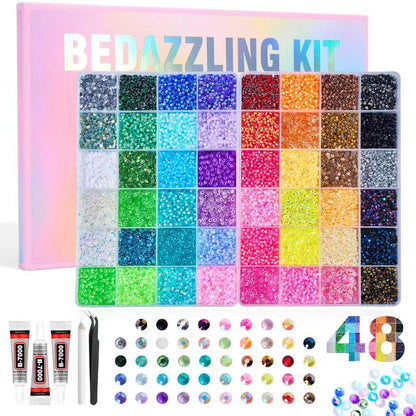 44000 Pcs Resin Jelly Rhinestones Bedazzling Kit - 48 Colors 3mm Flatback Gems for Diamond Art - Bedazzle Kit with 3 Pcs Glue for Nail Art Crafting Makeup - Available at All In One Marketplace Canada