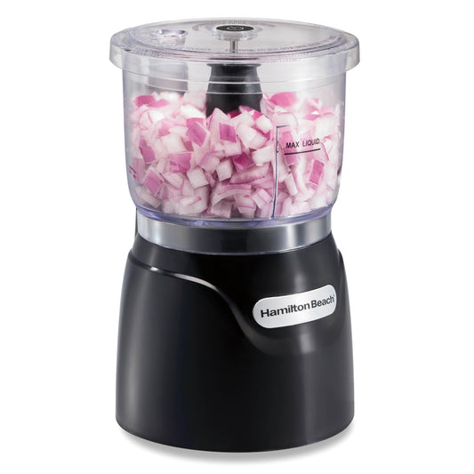 Hamilton Beach Stack & Press Food Chopper & Mini Food Processor, 350 Watts, 3 Cup Bowl, Stainless Steel Blades, for Chopping, Puree & Emulsify, Black, 72850G - Available at All In One Marketplace Canada