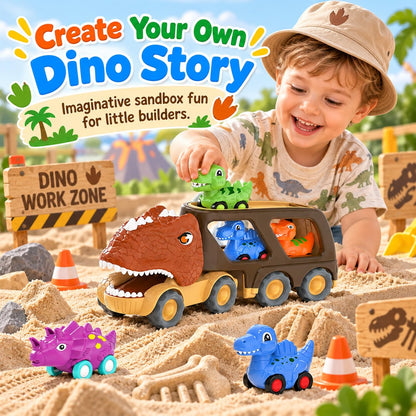 Dinosaur Truck Toy Car for Kids, Friction Power Carrier Vehicle with 4 Pack Small Pull Back Dino Car, Christmas Birthday Gift for 18M+ 2 3 4 5 Years Old Boys Toddlers 🍁 All In One Marketplace Canada