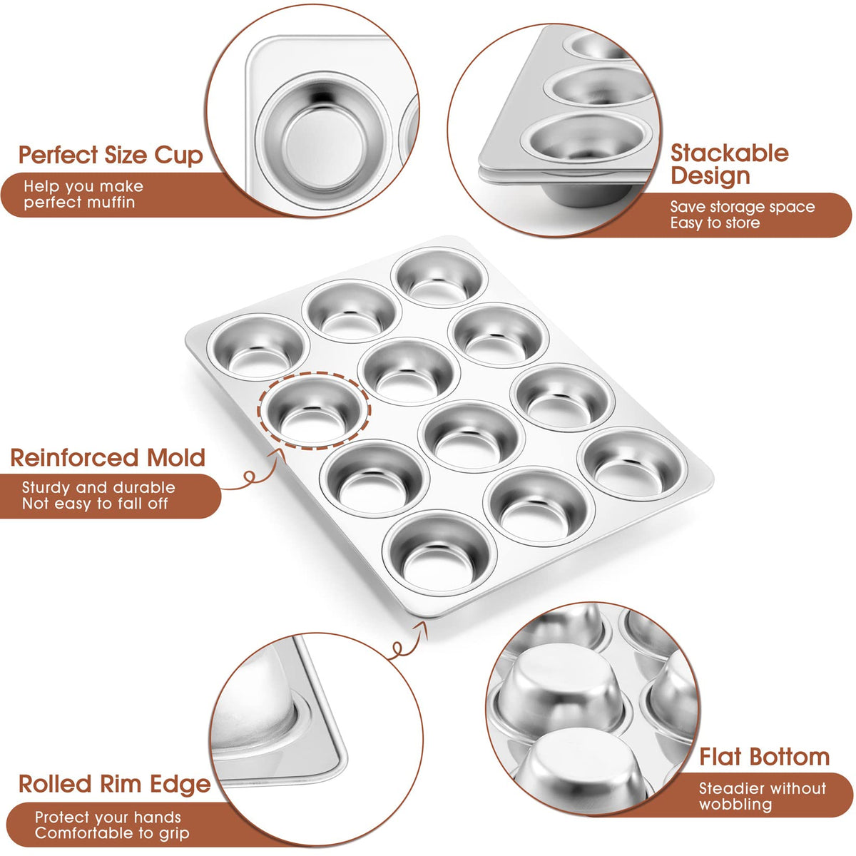 P&P CHEF 12-Cup Muffin Pan Tin, Stainless Steel Cupcake Pan, 2Pcs 🍁 All In One Marketplace Canada