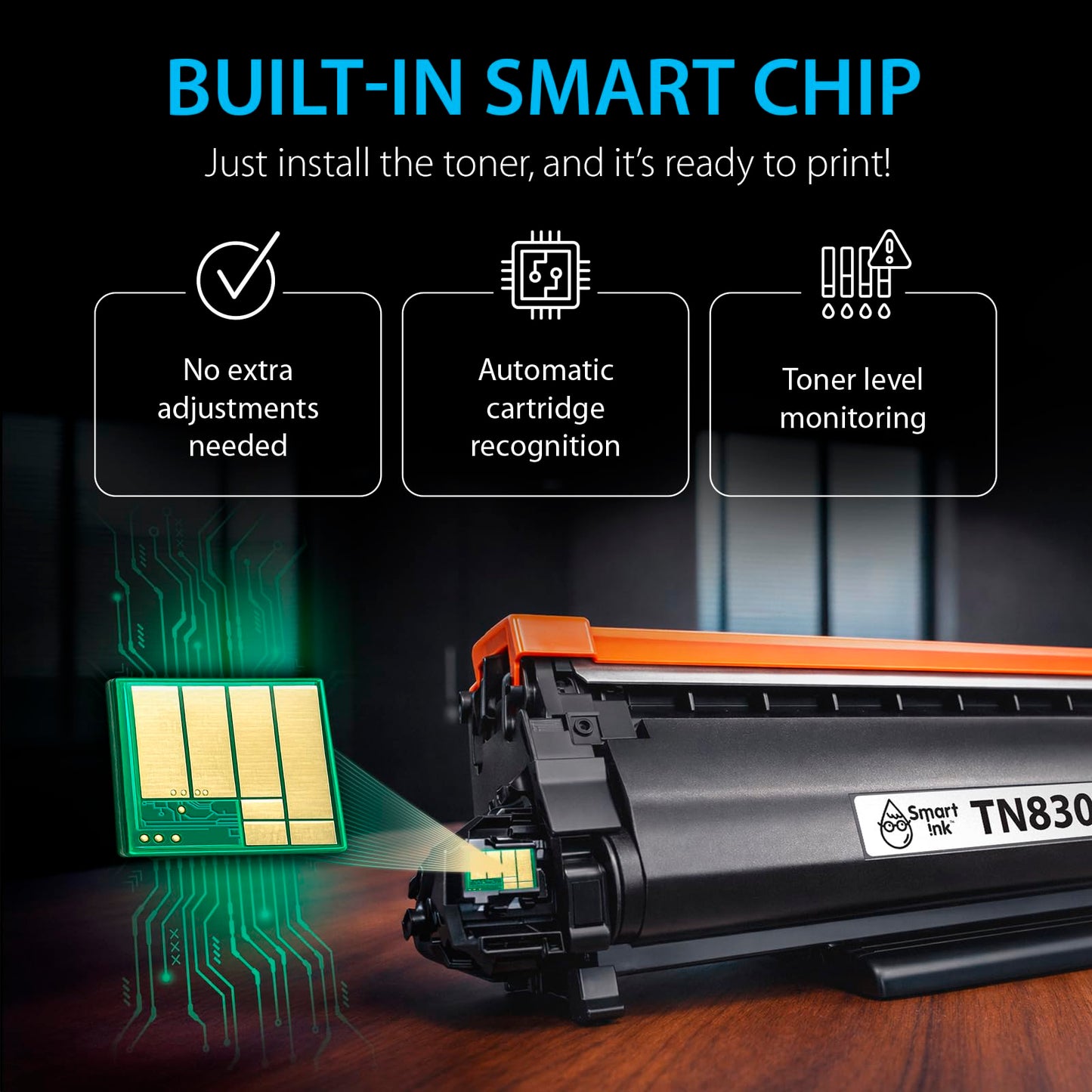 Smart Ink Compatible TN830XL Toner Cartridge Replacement for Brother TN830XL TN830BK TN830 XL with CHIP (2 Pack) to use with DCP-L2640DW HL-L2460DW MFC-L2820DW HL-L2400D HL-L2405W HL-L2865DW Printers - Available at All In One Marketplace Canada