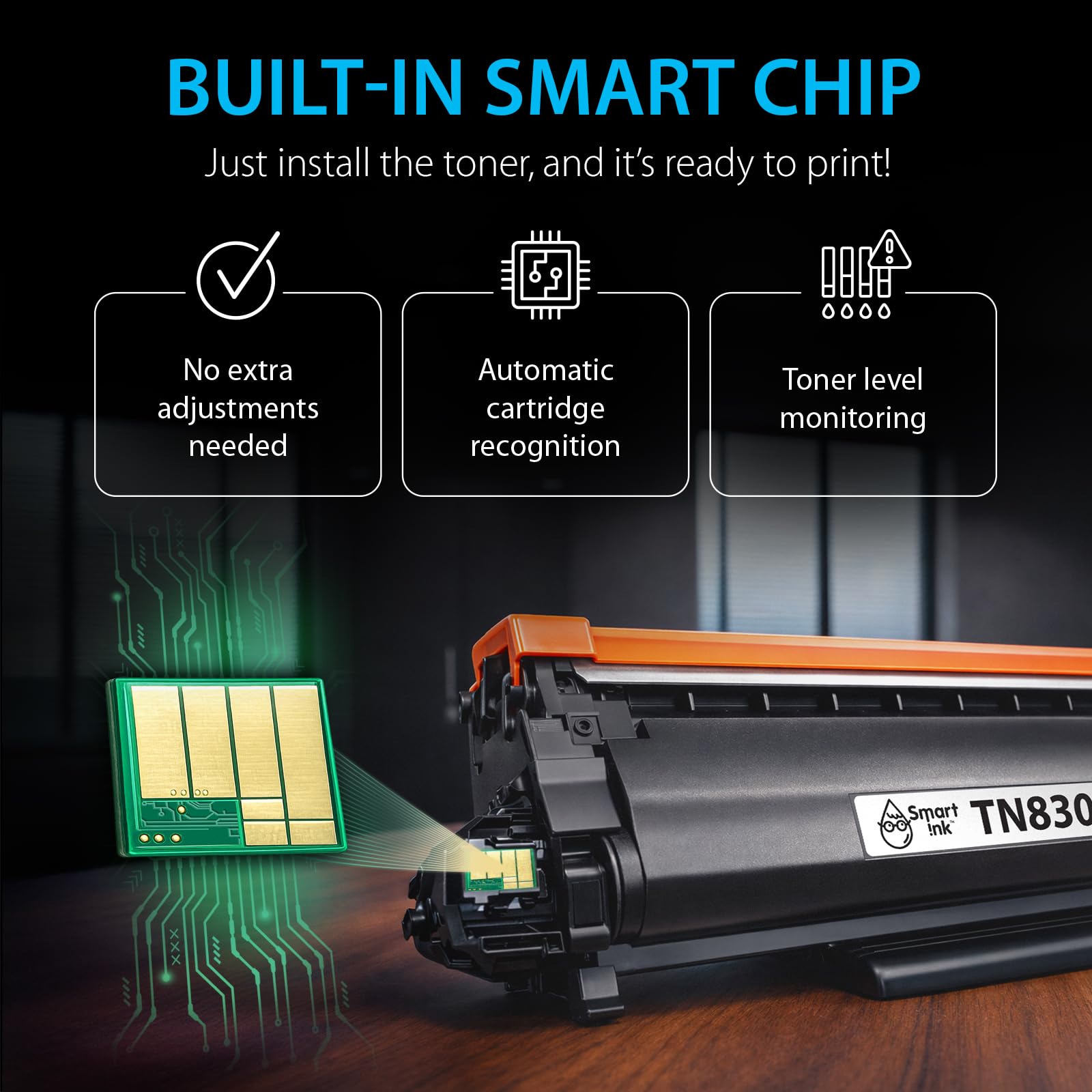 Smart Ink Compatible TN830XL Toner Cartridge Replacement for Brother TN830XL TN830BK TN830 XL with CHIP (2 Pack) to use with DCP-L2640DW HL-L2460DW MFC-L2820DW HL-L2400D HL-L2405W HL-L2865DW Printers - Available at All In One Marketplace Canada