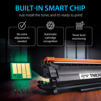 Smart Ink Compatible TN830XL Toner Cartridge Replacement for Brother TN830XL TN830BK TN830 XL with CHIP (2 Pack) to use with DCP-L2640DW HL-L2460DW MFC-L2820DW HL-L2400D HL-L2405W HL-L2865DW Printers - Available at All In One Marketplace Canada