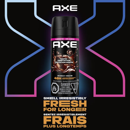 AXE Dark Temptation Deodorant Body Spray for 48-Hour odour protection, Dark Chocolate Aluminum-free Deodorant, 113g (Pack of 4) - Available at All In One Marketplace Canada
