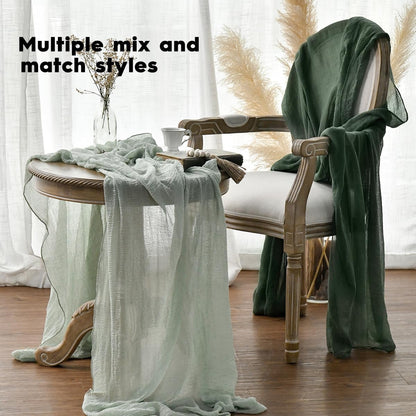 Artoid Mode Boho Cheesecloth Gauze Forest Green Wedding Table Runner, 300 cm Seasonal Fabric Kitchen Dining Holiday Table Decor for Home Party Indoor 🍁 All In One Marketplace Canada