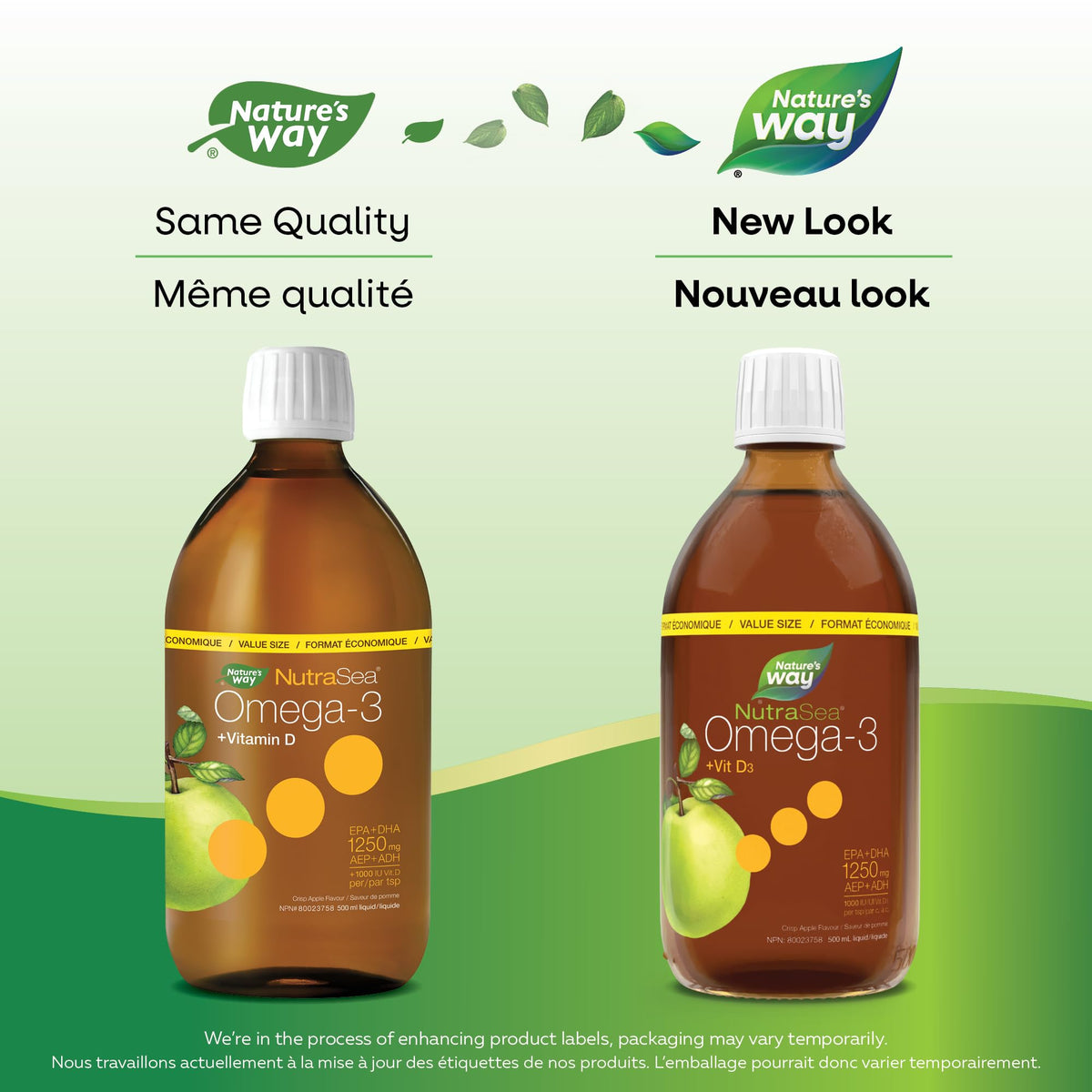 Nature's Way NutraSea Omega 3 + Vitamin D Fish Oil Liquid Supplement – Crisp Apple Flavour, Value Size – Heart, Brain, Bone & Immune Support – EPA & DHA + 1000IU D3, 500 mL
