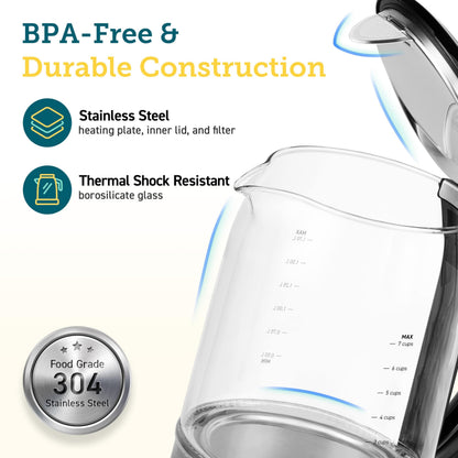 Cosori Electric Kettle, 6 Temperature Presets, 1.7L Glass Tea Kettle, Black