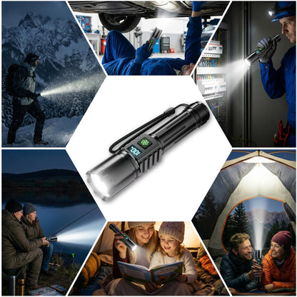 Rechargeable Flashlight 2 Pack, 990000 High Lumens LED Flash Light, Brightest Zoomable Lampe with LCD Digital Display, 5Modes Super Bright Flashlights, Powerful Tactical Flashlight for Outdoor, Gift - Available at All In One Marketplace Canada