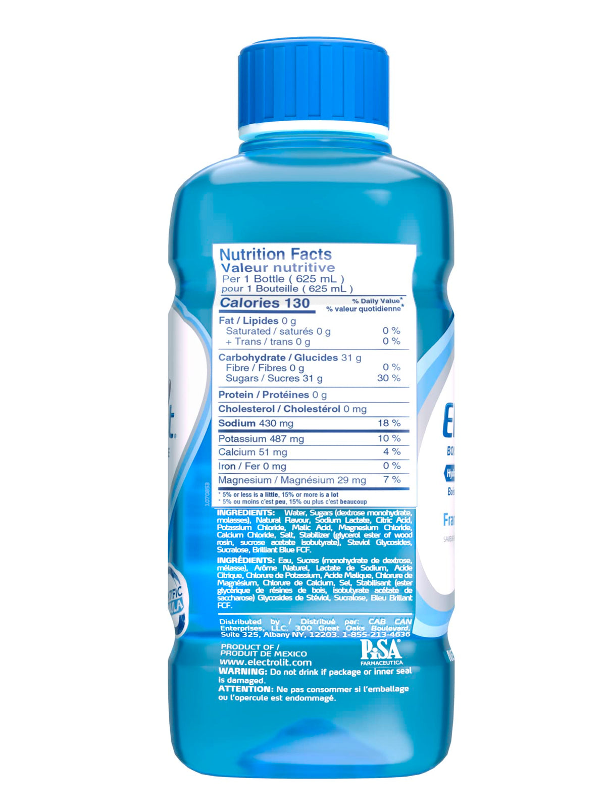 Electrolit Hydration Beverage & Recovery Drink w/Electrolytes, 625ml - Pack of 12- BLUE RASPBERRY