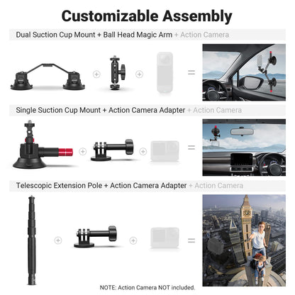 NEEWER Triple Suction Cup Car Mount for Action Cameras, CA065