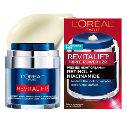 L'Oreal Paris Retinol Pressed Night Cream with Niacinamide, Reduces the Look of Wrinkles & Hydrates Skin, Revitalift Triple Power LZR, Skincare, 47 ml L'Oreal Paris