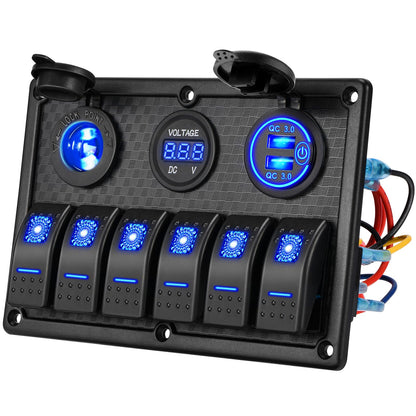 Kohree 6 Gang 12V Switch Panel with Dual QC3.0 USB Slot Socket Kohree