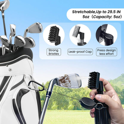 BAPOTH Golf Club Cleaner, Non-Leaking Stretchable Golf Brush with Golf Towel (60 * 40cm), Strong Bristles Golf Club Brush Can Hold 5 oz Water, Essentials Golf Accessories Gifts for Men Women
