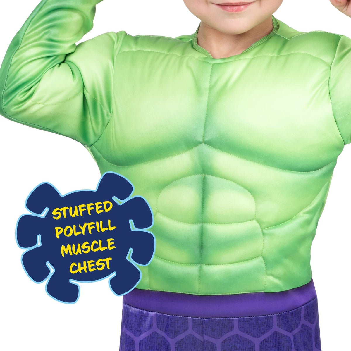 Déguisement d'Halloween officiel Hulk pour tout-petit Marvel - Combinaison rembourrée de qualité supérieure et masque en tissu (3T-4T)