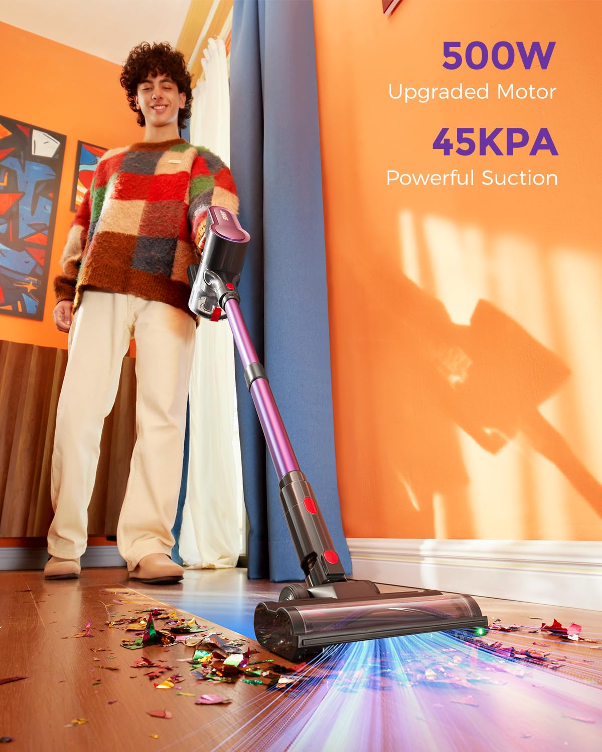 Cordless Vacuum Cleaner, 500W 45KPA 50Mins Stick Vacuum Cleaners for Home with LED Light, Self-Standing, Anti-Tangle Brush & 1.6L Dust Cup, Lightweight Vacuum for Pet Hair, Carpets, Hard Floors - Available at All In One Marketplace Canada