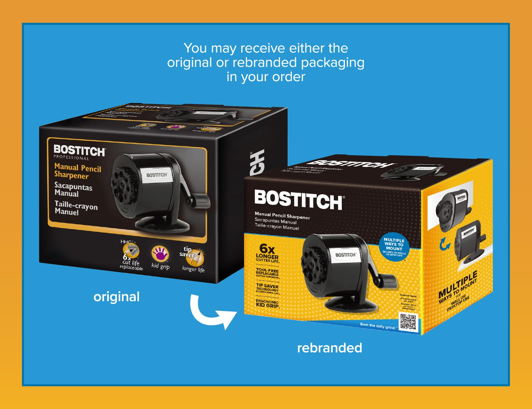 Bostitch Office Wall Mount Manual Pencil Sharpener, Tip Saver, 8 Hole Dial, 6X Longer Cutter Life, Vertical or Horizontal Mounting Black (MPS1-BLK) Bostitch