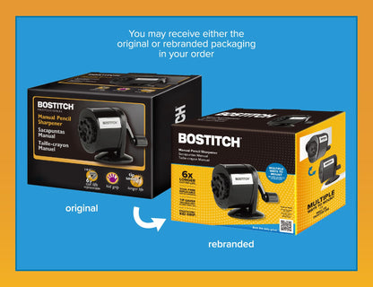 Bostitch Office Wall Mount Manual Pencil Sharpener, Tip Saver, 8 Hole Dial, 6X Longer Cutter Life, Vertical or Horizontal Mounting Black (MPS1-BLK) Bostitch