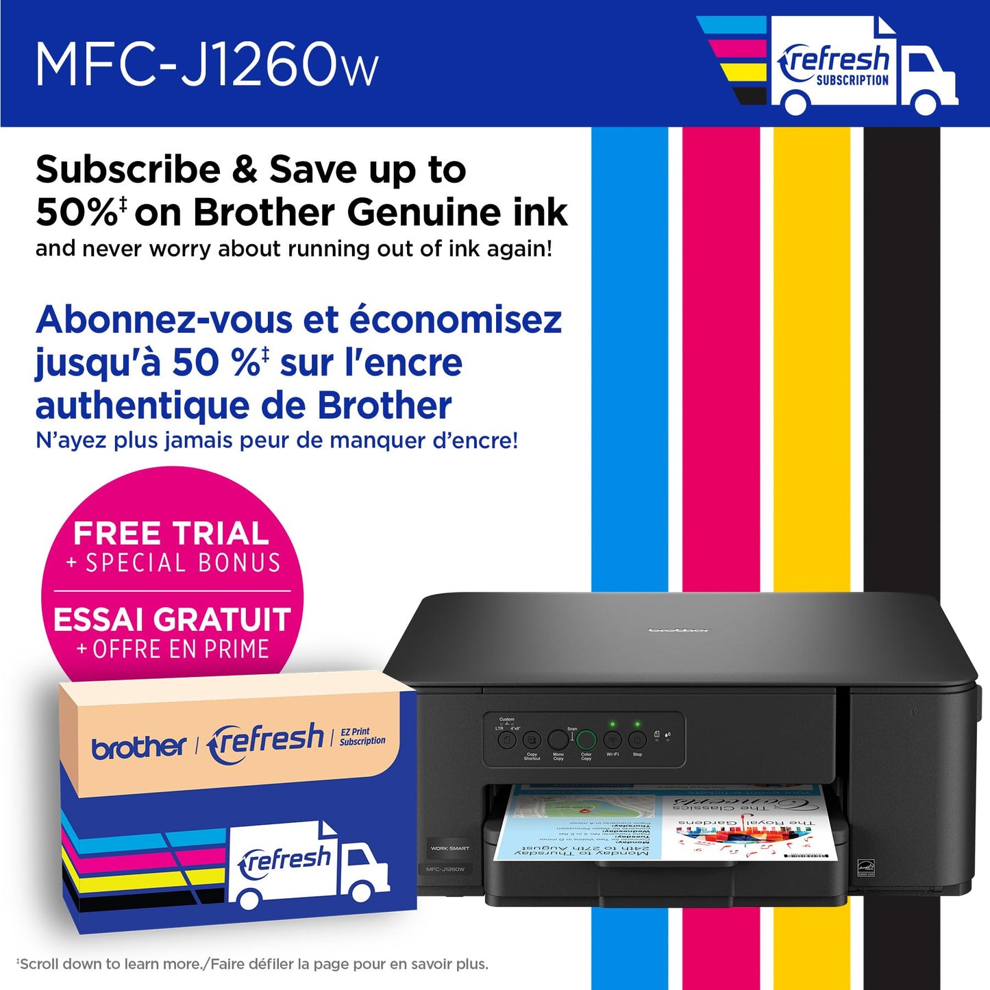 Brother MFC-J1260W Work Smart Wireless Colour Inkjet All-in-One Printer Scanner Copier for Home Office 150-Sheet Tray 16ppm Black 9ppm Colour with LC501 Starter Ink (MFCJ1260W)