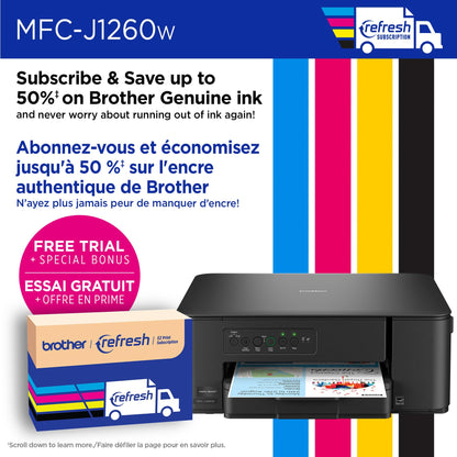 Brother MFC-J1260W Work Smart Wireless Colour Inkjet All-in-One Printer Scanner Copier for Home Office 150-Sheet Tray 16ppm Black 9ppm Colour with LC501 Starter Ink (MFCJ1260W)