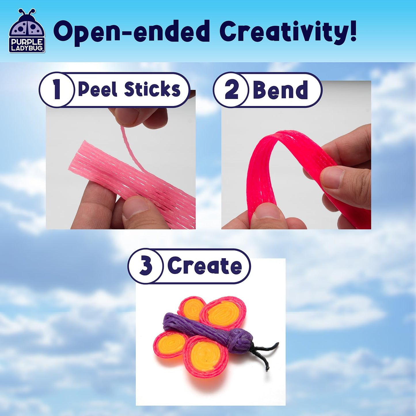 Purple Ladybug 300 Bendable Wax Craft Stix - Fun Roadtrip and Travel Activities, Arts & Crafts for Kids 6-8, Boys & Girls Gifts 4-12 Years Old, Birthday Party Favors for Kids, Loot Bag Fillers