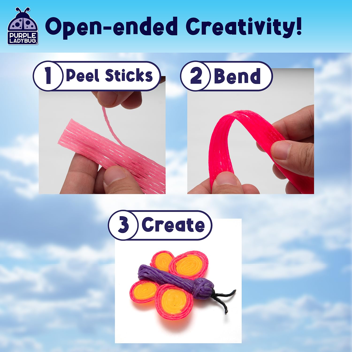 Purple Ladybug 300 Bendable Wax Craft Stix - Fun Roadtrip and Travel Activities, Arts & Crafts for Kids 6-8, Boys & Girls Gifts 4-12 Years Old, Birthday Party Favors for Kids, Loot Bag Fillers