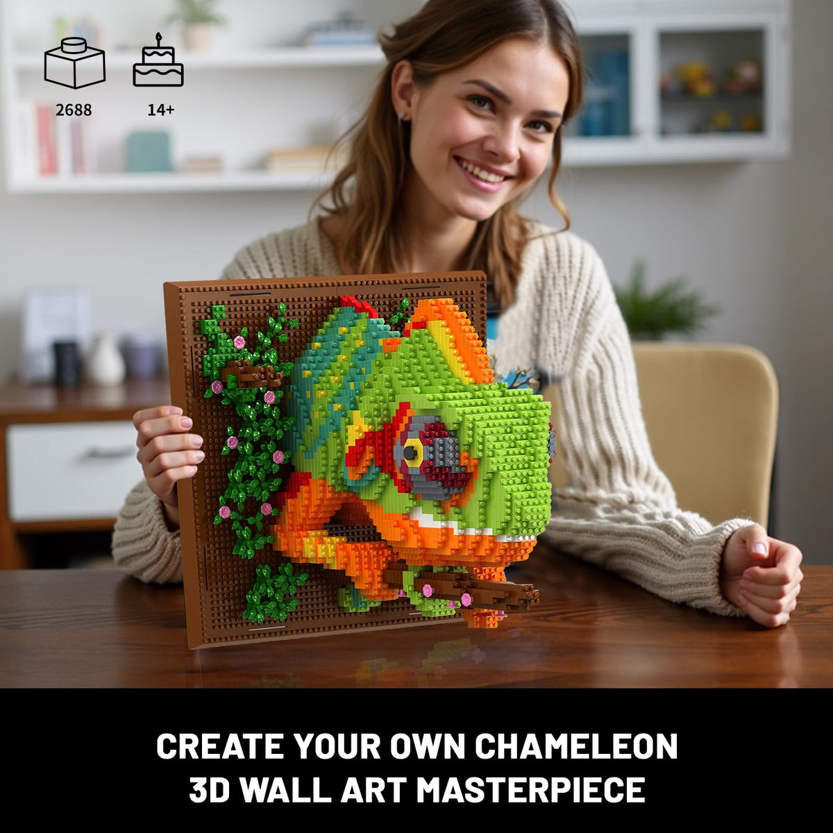 Chameleon Animal 3D Wall Art Micro Mini Building Blocks Set for Adults, Unique Home Wall Decor or Table Display, No Compatible with Lego, Ideal Birthday Christmas Toy Gift for Teens 14+ (2688 PCS) 🍁 All In One Marketplace Canada