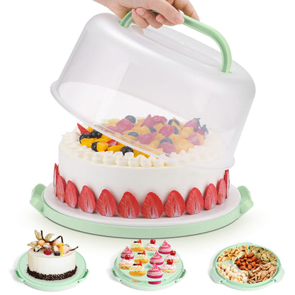 Cake Carrier with Lid and Handle, Cake Stand Cupcake Containers for 10 inch Cake with 2 Handles Cupcake Holder, 3 in 1 Transport Container Boxes for Cake Pie Muffin Pizza，Green Portable Cake Carriers 🍁 All In One Marketplace Canada
