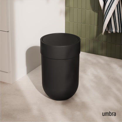 Umbra Touch Trash Can, Small 1.6-Gallon Garbage Bin with Swing Lid, Waste Basket for Bathroom or Office, Black Umbra