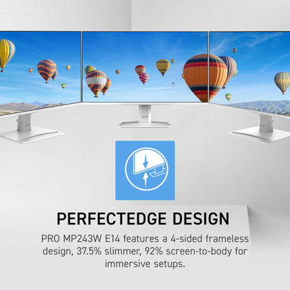 MSI PRO MP243W E14 24-inch IPS 1920 x 1080 (FHD) Computer Monitor, 144Hz, Adaptive-Sync, HDR Ready, HDMI, Display Port, VESA Mountable, Tilt, 4-Side Slim Bezel, 1ms, White MSI