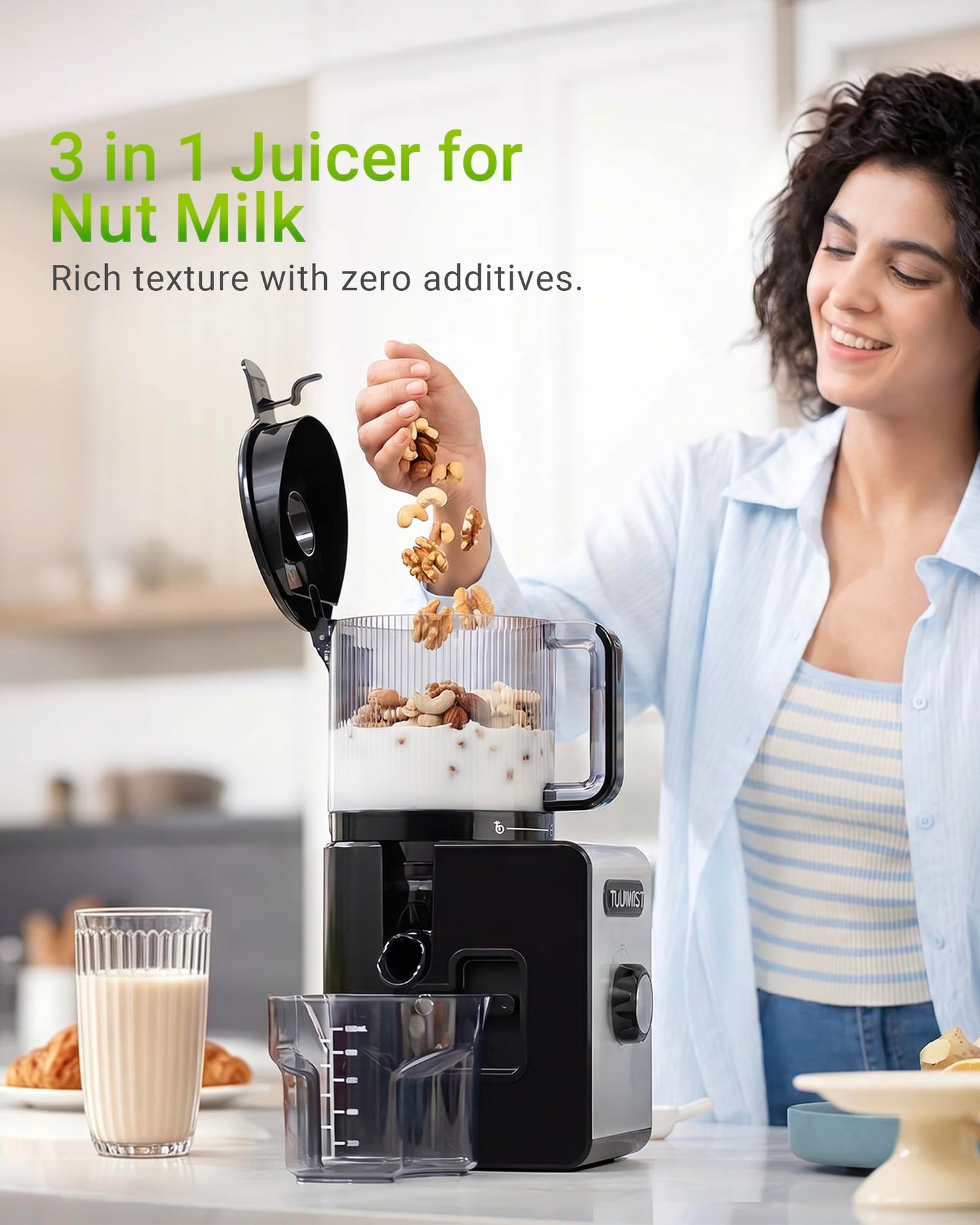 Juicer Machine, 6.5" Large Feed Chute Cold Press Juicer with 350W, Slow Masticating Juicer for Whole Vegetables & Fruits, High Juice Yield, Easy to Clean, Black - Available at All In One Marketplace Canada