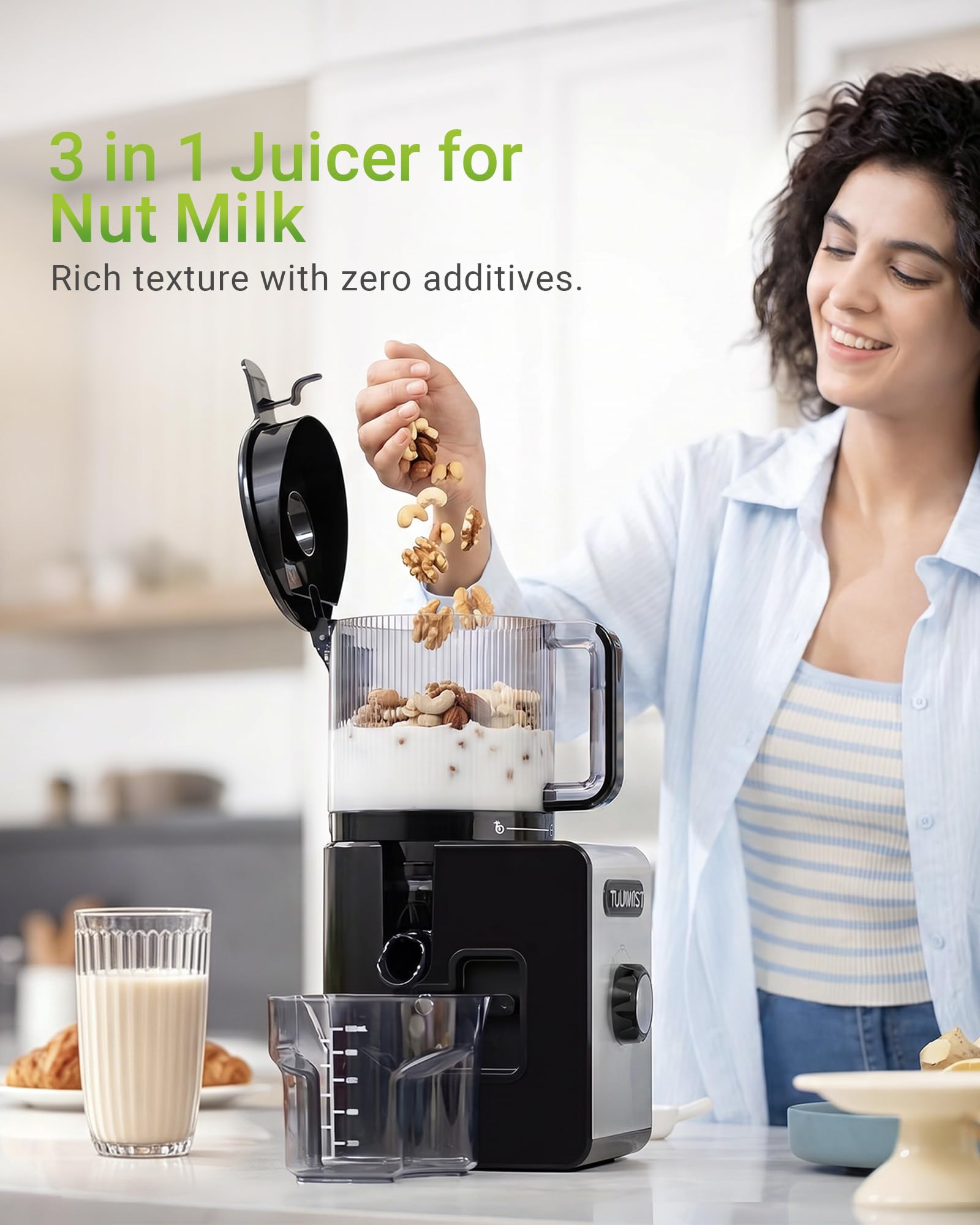 Juicer Machine, 6.5" Large Feed Chute Cold Press Juicer with 350W, Slow Masticating Juicer for Whole Vegetables & Fruits, High Juice Yield, Easy to Clean, Black - Available at All In One Marketplace Canada