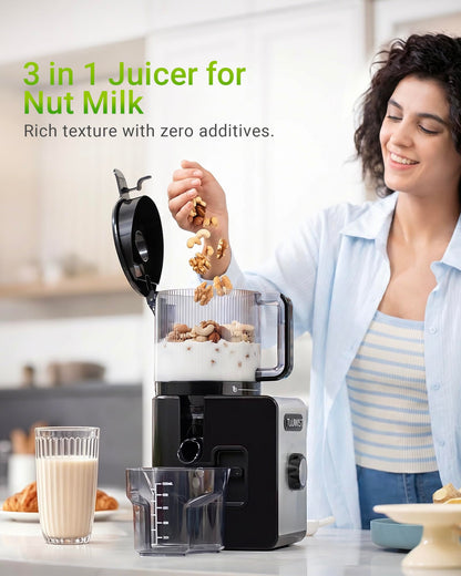 Juicer Machine, 6.5" Large Feed Chute Cold Press Juicer with 350W, Slow Masticating Juicer for Whole Vegetables & Fruits, High Juice Yield, Easy to Clean, Black - Available at All In One Marketplace Canada