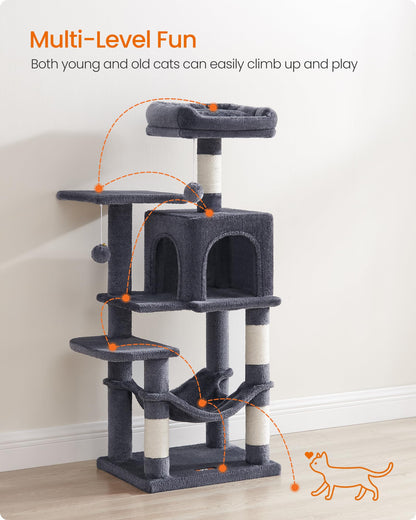 Feandrea Cat Tree Tower, 112 cm, 2 Perches, Hammock, Smoky Gray