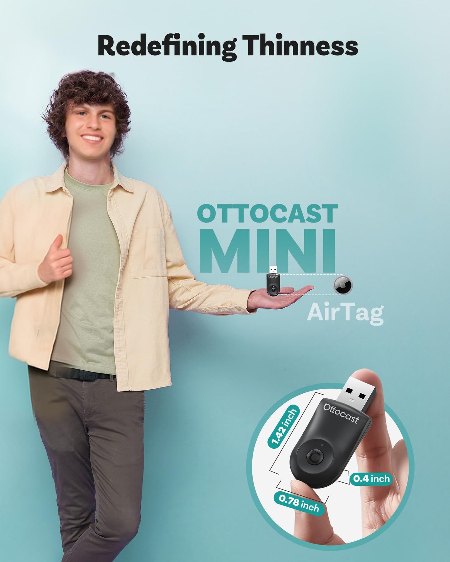 OTTOCAST Mini 2025 Wireless CarPlay & Android Auto 2-in-1 Adapter, Plug & Play, 5GHz WiFi, Auto Connect for iPhone & Android, Fits 98%+ OEM Wired CarPlay Cars