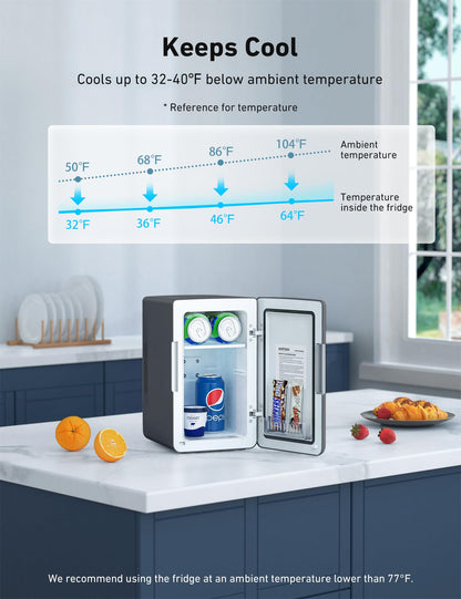 AstroAI Mini Fridge 2.0 Gen, 6 Liter/8 Cans Makeup Skincare Small Fridge 110V AC/ 12V DC Portable Thermoelectric Cooler and Warmer Little Tiny Fridge for Bedroom, Cosmetics,Car (Dark Grey)
