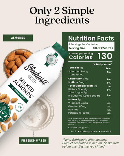 Elmhurst Unsweetened Almond Milk - 6 Pack (946 mL each)