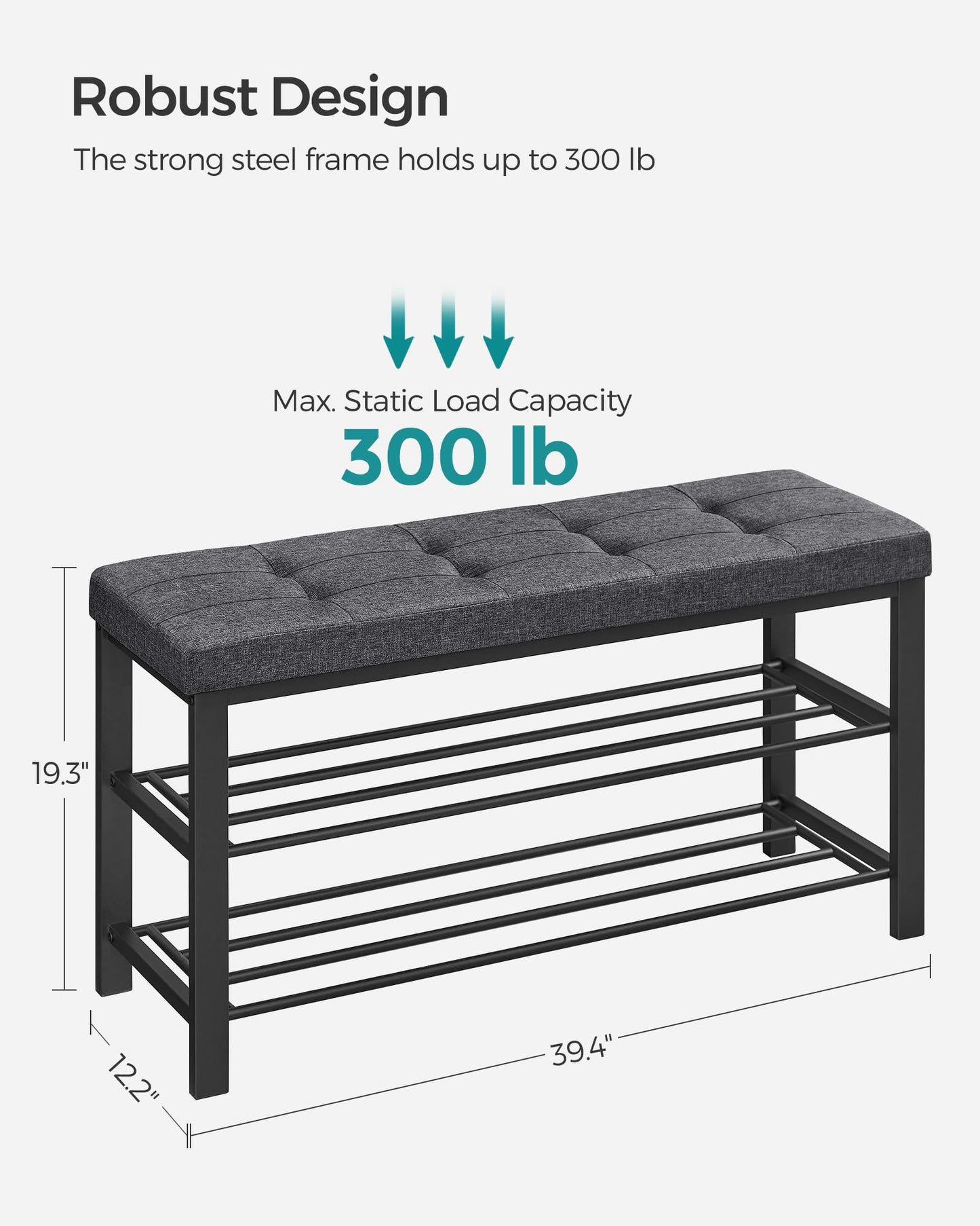 SONGMICS Shoe Storage Bench, Entryway Bench with Cushion SONGMICS